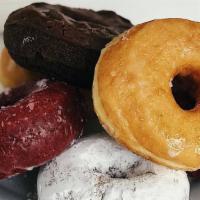 Assorted Half Dozen · Old Fashioned, Cake Donuts ( Sugar Glazed, Chocolate Glazed, Cinnamon Sugar),  Blueberry, De...
