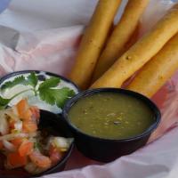 Taquitos · 4 Mini Flautas stuffed with seasoned chicken.
Served with Chipotle cream on the side.