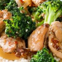 Broccoli · Marinated & stir fried in a thick brown sauce mixed with broccoli