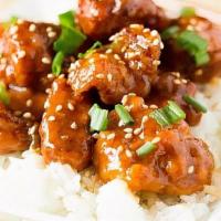 Sesame Chicken · Deep fried chicken in a delectable citrus sweet house sauce, sprinkled with sesame seeds
