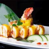 Lobster King Crab Roll · Lobster tempura, cream cheese, king crab meat, avocado, tempura flake in spicy Mayo wrapped ...