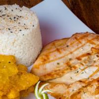 Grilled Chicken Breast · Grilled Chicken Breast served with two sides orders.