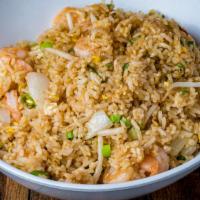 Shrimp  Fried Rice · Made with sesame oil ,Scallions,Onions,Bean Sprouts and Eggs with our Special Sauce and Baby...