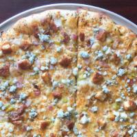 Buffalo Chicken (Sicilian) · Spicy ranch, house cheese blend, crispy buffalo chicken pepperoncinis, red onions, crumbled ...