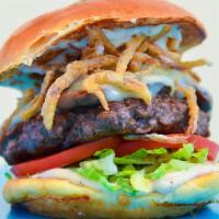 The Peppercorn Steakhouse · Angus beef, gruyère, fried onion straws, sautéed mushrooms, lettuce, tomato, and tellicherry...