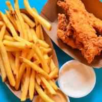 Kids' Fried Tenders · Fried chicken strips, served with herb ranch dipping sauce. Comes with regular fries and a M...