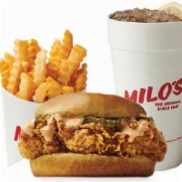 Crispy Chicken Sandwich Combo · Sandwich includes: 2 pickles and your choice of sauce (on the side) on a toasted bun.