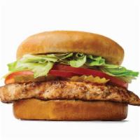 Grilled Chicken Sandwich · Includes: lettuce, tomato and 2 pickles on a toasted bun.