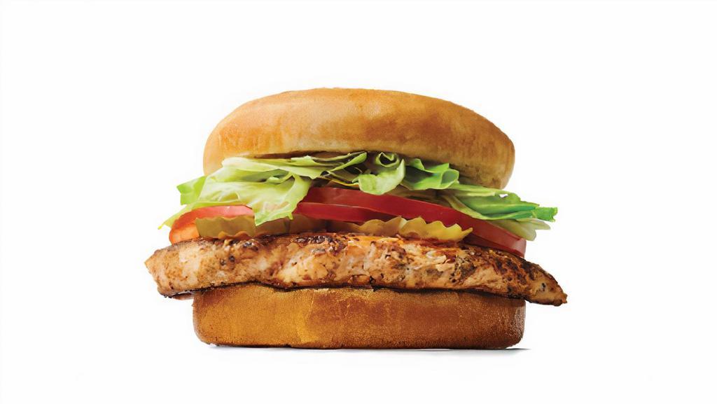 Grilled Chicken Sandwich · Includes: lettuce, tomato and 2 pickles on a toasted bun.