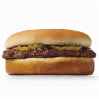Kids Burger · Includes: 100% all beef patty, pickle, and ketchup