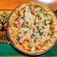 Bulgogi Pizza · Tomato sauce base, marinated beef, green peppers, red peppers, red onions, mushrooms
