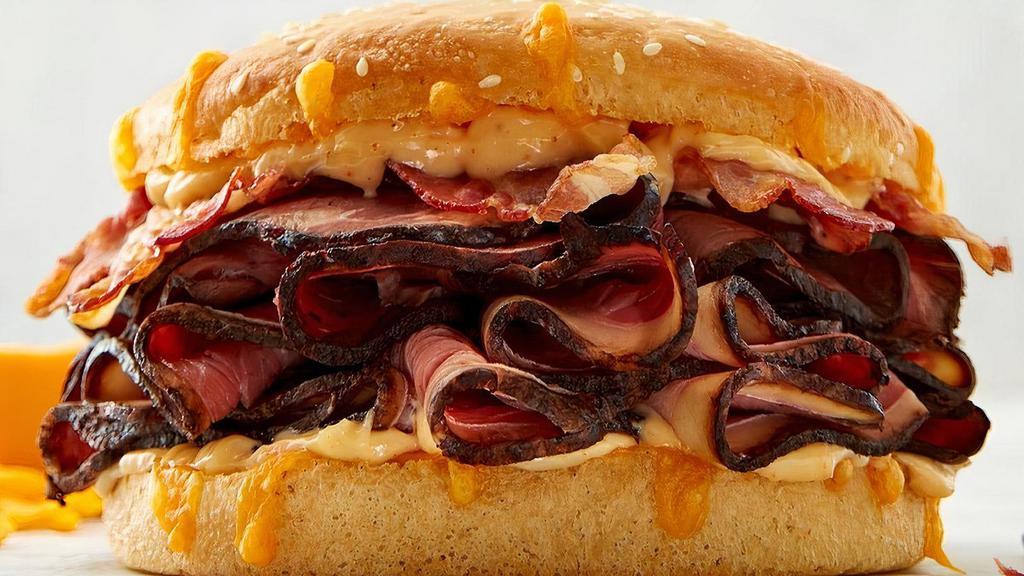 Bacon Smokecheesy Sandwich · CHOICE OF: smoked turkey | ham | chicken | roast beef . COMES WITH: bacon | smoked cheddar | chipotle mayo | sourdough bun.
