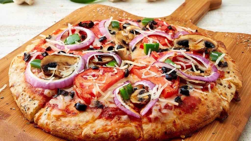 Veggie Supreme Pizza · 2 cheeses | mushrooms | green bell pepper | onion | olives | tomato | marinara.