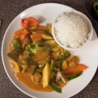 Panang Curry · Spicy Thai curry paste with bell peppers and coconut milk.