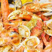 Prime Crab Pot · 1 cluster snow crab, 1 cluster Dungeness crab,  head-on shrimp, clams, corn and potato boile...