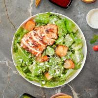 Chunky Caesar Salad · Romaine lettuce, grilled chicken, house croutons, and parmesan cheese tossed with caesar dre...