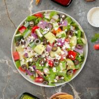 Salad For The God'S · (Vegetarian) Romaine lettuce, cucumbers, tomatoes, domathes, Kalamata olives, and feta chees...