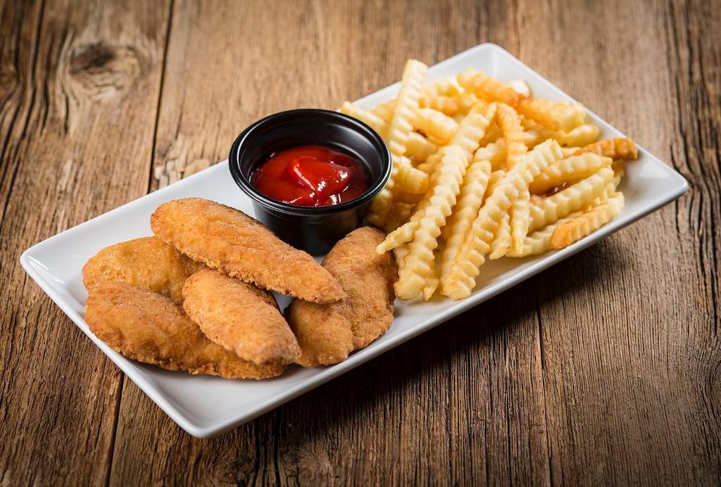 Chicken Tenders · Five pieces served with choice of dipping sauce. 960 cal.