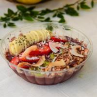 Acai Bowl · Acai, banana, strawberry, kiwi, natural granola, coconut flakes. Choice of topped with agave...