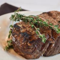 Classic Filet · Since 1983. 8 oz. tender center cut certified Angus beef filet served sizzling and 1 side.