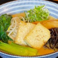 N-9. Veggie Miso Ramen · All veggie broth with soybean paste age tofu ,black mushrooms, menma ,scallions ,bean sprout...