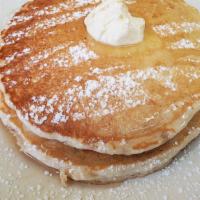 Double Stack-Pancakes · 2 homemade pancakes served with syrup.
