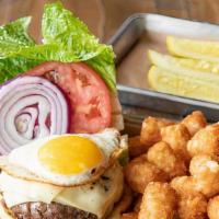 The Drunken Burger · 1/2 lb beef patty with melted cheese and fried egg, served with lettuce, tomato, and onion. ...