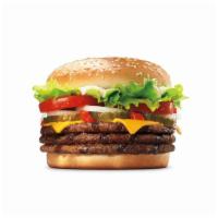 Triple Whopper® With Cheese · Our Triple Whopper Sandwich with Cheese includes three 1/4 lb* savory flame-grilled beef pat...