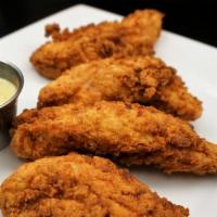 *Chicken Finger Dinner* · Generous serving of crispy, hand breaded Tenderloins with choice of Dippin' Sauce.  Side Ite...