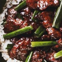 Mongolian Beef · Quickly cooked steak with scallions and garlic