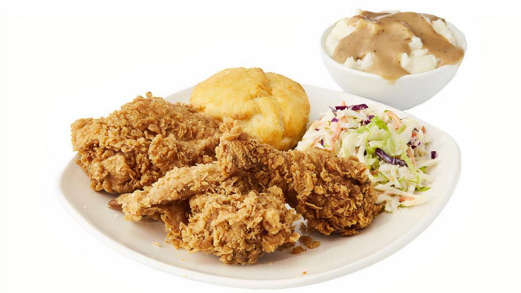Fried Chicken Dinner (3Pc.) · Three pieces of Jack’s famous fresh, never frozen, hand-battered, and breaded fried chicken. Served with your choice of two signature southern sides and a made-from-scratch buttermilk biscuit.