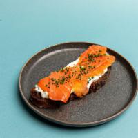 Smoked Salmon Toast · Lemon-caper schmear, chives, sourdough. *Contains undercooked eggs. Consuming raw or underco...
