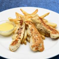 Kids Grilled Chicken Fingers · Served with kids drink and side.