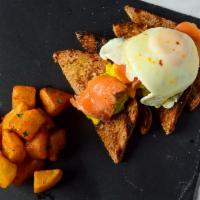 Avocado Toast · Smoked salmon, avocado, fried egg, multigrain bread, homestyle fried potatoes.