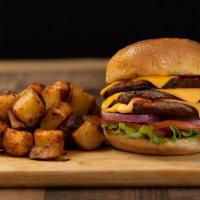 Triple Stack Bacon Cheeseburger · Three juicy, steak burger patties stacked with American cheese, red onion, lettuce, tomato, ...