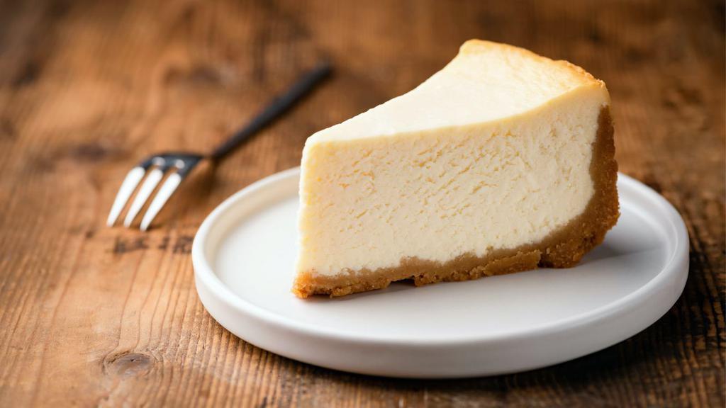The Cheesecake · Freshly baked cheesecake with a side of guava sauce.