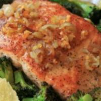 Mardi Gras Bowl · Four ounces. fillet pan seared salmon, yellow rice, sautéed broccoli