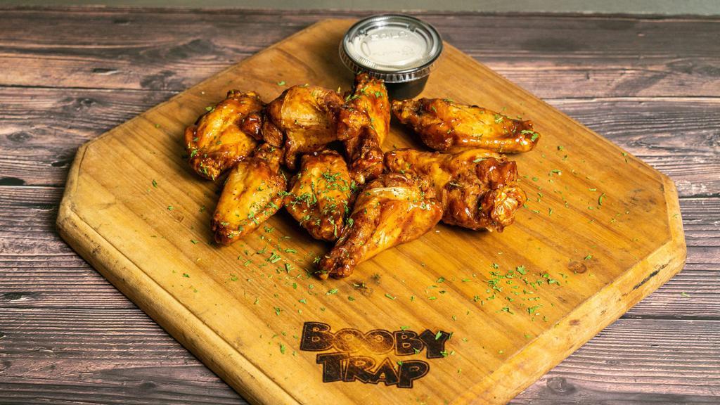 Chicken Wings · 8 Jumbo wings with your choice of mild, medium, hot, BBQ, sweet chili, or lemon pepper.