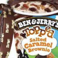 Ben & Jerry'S Topped Salted Caramel Brownie · Ben & Jerry's Vanilla ice cream with salted caramel swirls & fudge brownies topped with cara...
