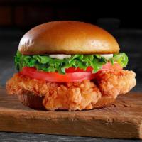 Crispy Chicken Sandwich · One or Two, 4 oz. hand-dipped chicken breasts, lettuce, tomato, mayo on a potato brioche bun.
