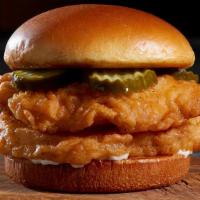 Southern Chicken Sandwich · One or Two, 4 oz. hand-dipped chicken breasts, crunchy pickle chips, mayo on a potato brioch...