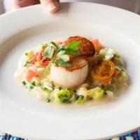 Sea Scallops · spring leeks, tomato, lemon butter sauce