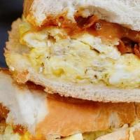 Bacon + Egg + Cheese · choose your bread - bacon - (2) scrambled eggs - cheddar cheese