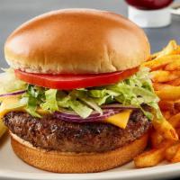 Classic Burger · 100% Angus burger, cheddar cheese,
lettuce, tomato, and red onions.