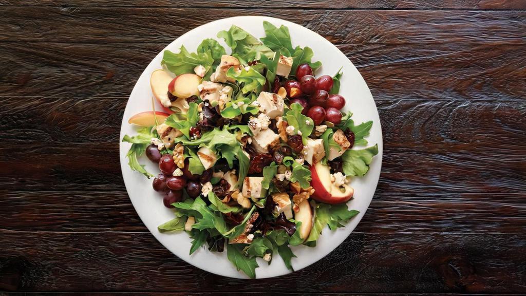 Nutty Mixed-Up Salad - Original · Grilled, 100% antibiotic-free chicken breast, organic field greens, grapes, feta, cranberry-walnut mix, organic apples, served with balsamic vinaigrette.