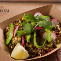 Quinoa Salad · red quinoa, charred corn, jicama, spring onion & fresno chiles with cactus vinaigrette