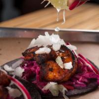 3 X Camaron Tacos · grilled, spice-rubbed shrimp on red cabbage slaw