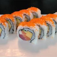 Ocean'S Three Roll (10Pcs) · Tuna, Salmon, Escolar, Tamago, Avocado, Scallion w/ Masago