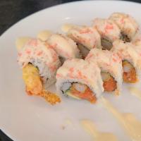 Snow White Roll (10Pcs) · Spicy tuna, shrimp tempura, cucumber, avocado inside. Crab salad on top, drizzled with yum y...