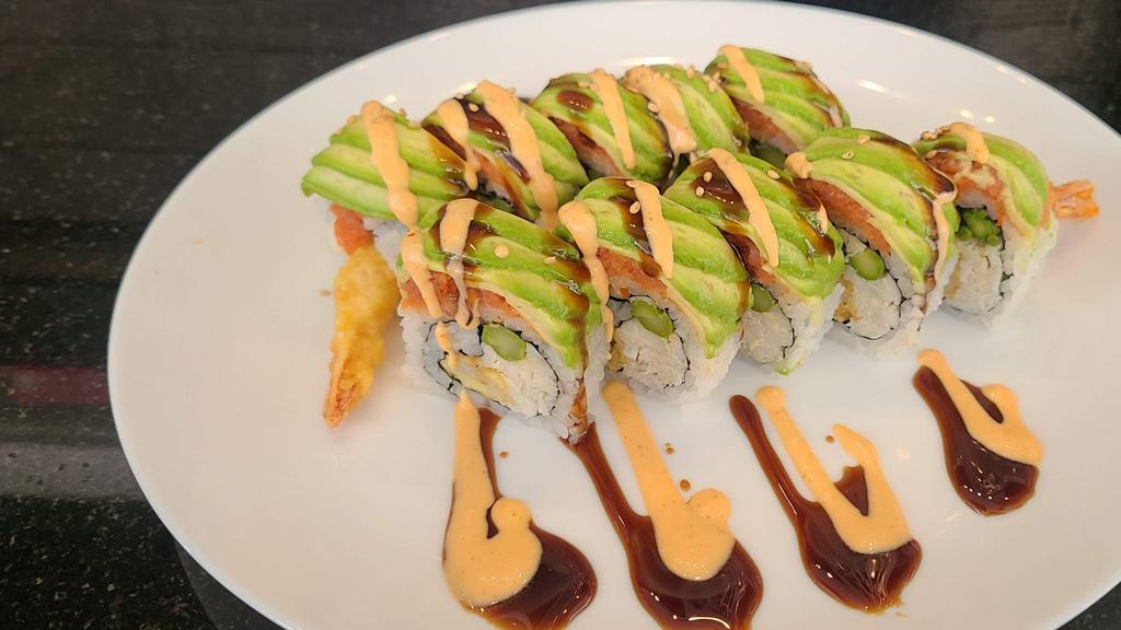 Incredible Hulk Roll (10Pcs) · Shrimp tempura, asparagus, blue crab inside. Spicy tuna , avocado, sweet onion sauce and spicy mayo on top
